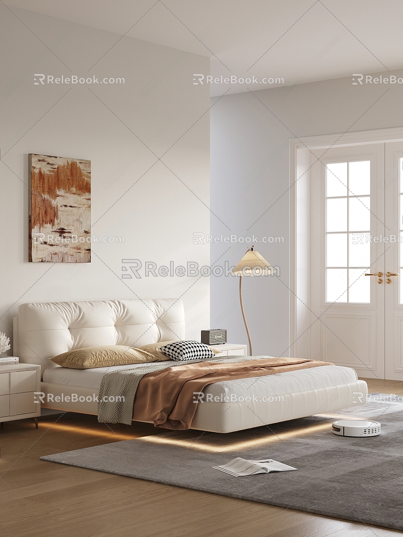 Bedroom Home Bedroom Window Picture Floor Lamp Bedside Cabinet Carpet Wood Floor Book Ornaments 3d model