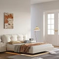 Modern Bedroom Interior Design With White Bed Nightstand Floor Lamp And Wall Artwork