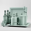 Elegant Various Alcohol Bottles And Glassware Arranged On Decorative Silver Tray