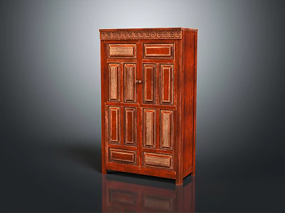 Elegant Traditional Wooden Wardrobe With Carved Details And Double Door Panel Design 3d model