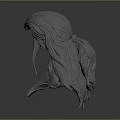Game and Movie Character 3D Head Model with Long Flowing Hair Sculpture