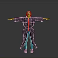 White Haired Woman in Black Long Coat Red Top and Blue Jeans with Arms Outstretched