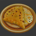 Golden Brown Stuffed Flatbread With Charred Spots On Red Ceramic Plate