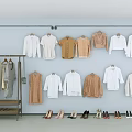 Stylish Clothes Hangers With White Beige Brown Garments And Shoes