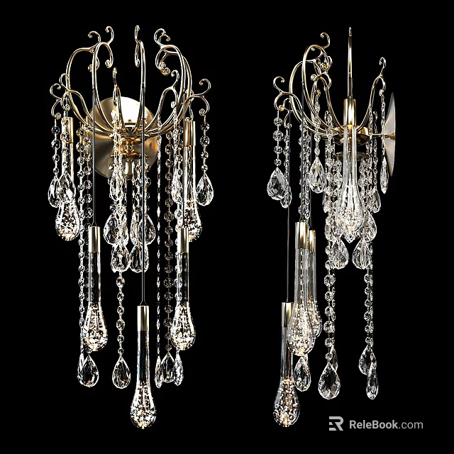 Elegant Pair Of Crystal Chandeliers With Ornate Design And Sparkling Pendants 3d model 