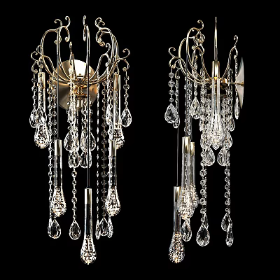 Elegant Pair Of Crystal Chandeliers With Ornate Design And Sparkling Pendants 3d model