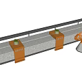 Orange Outdoor Chair With Concrete Bench And Coffee Signs Near Railing