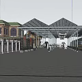 Train Station Platform With Covered Roof Green Train And Tiled Floor
