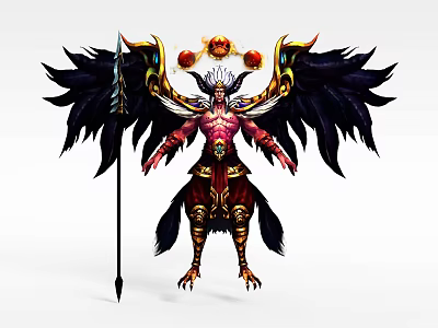 Stylish Red Locker With Black Wing Decorations And Golden Floral Accents 3d model