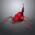 Red Spiked Fantasy Creature With Long Legs On Dark Reflective Surface 3d model