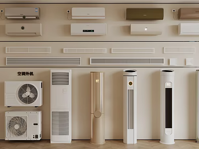 Different Types of Air Conditioners with Air Outlets on 3d model