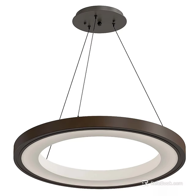 Modern Circular Pendant Light With Brown Frame And White LED Illumination Design 3d model