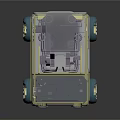 Cartoon Robot Character Vehicle With Green Gray Body Blue Wheels And Headlights