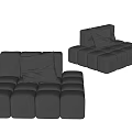 Gray Single Sofa In Modern Style With Modular Cube Design And Cushion 3d model