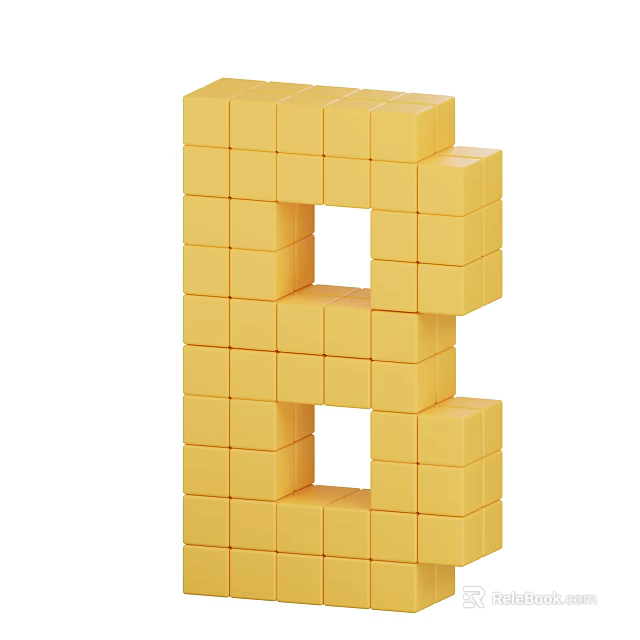 Decorative Ornament Set Made of Yellow Cubes Forming Letter B Shape 3d model 