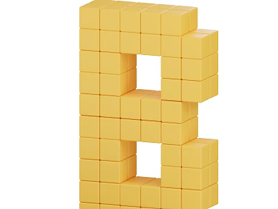 Decorative Ornament Set Made of Yellow Cubes Forming Letter B Shape 3d model