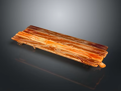 Decorative Wooden Tray With Orange And Brown Textured Surface On Black Smooth Surface Showing Reflection 3d model