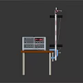 Laboratory Equipment Setup With White Control Box And Metal Arm On Wooden Table