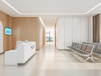 Modern Hospital Outpatient Clinic With Reception Desk Comfortable Waiting Chairs And Information Screen 3d model