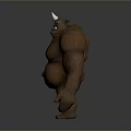 Brown Skinned Muscular Horned Ogre Game and Film Character With Fierce Expression Stocky Build