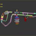 Modern Weapon With Red Tank Black Yellow Stripes Metal Hose And Nozzle
