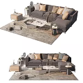 Modern Cozy Sofa Coffee Table Combination With Throw Pillows And Area Rug 3d model