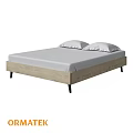 Double Bed With Simple Wooden Frame Light Wood Color Black Legs And White Pillows