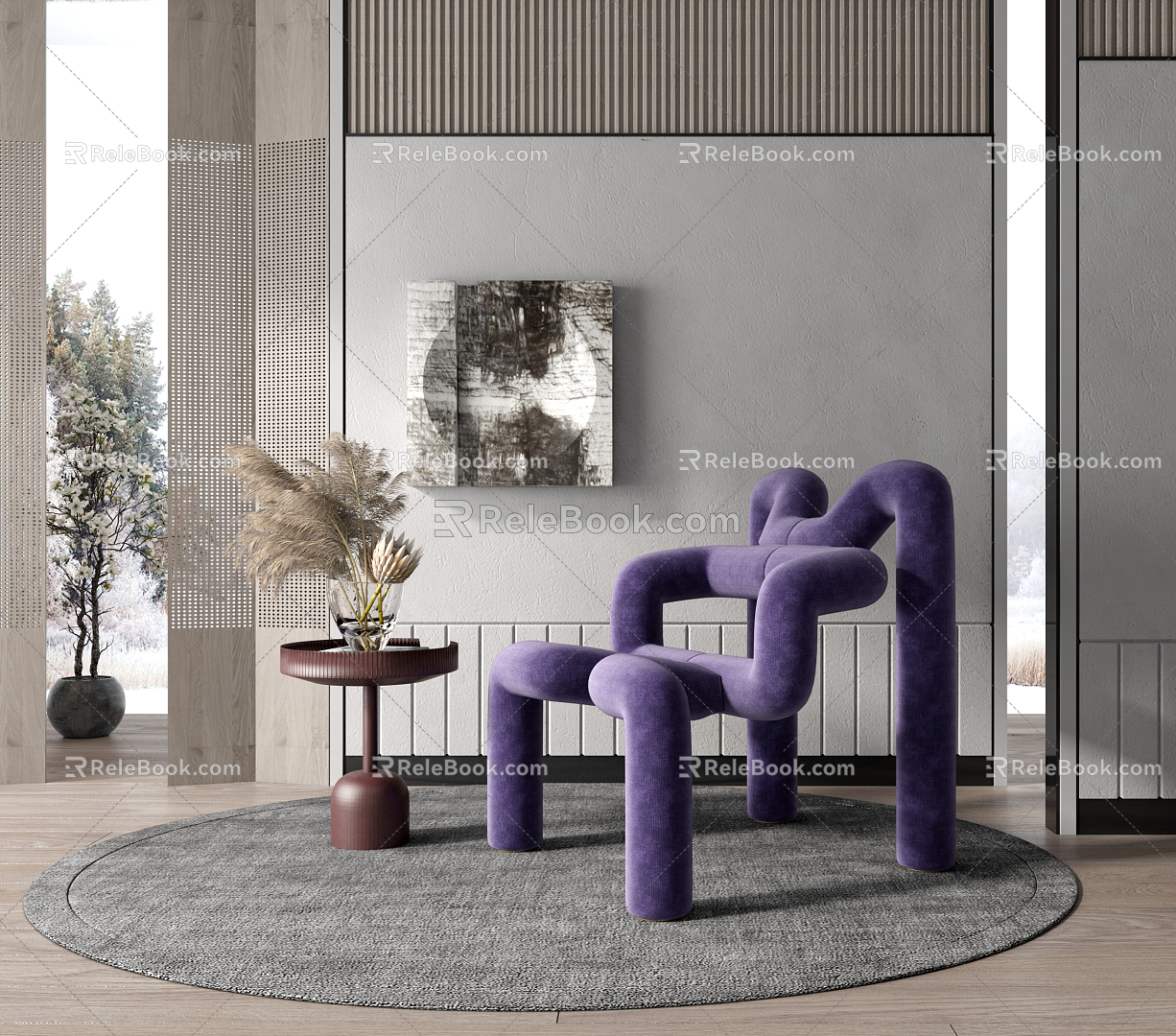 Modern single chair leisure chair side combination 3d model