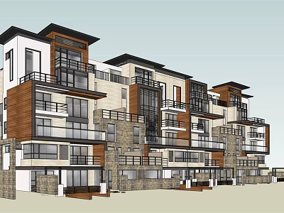 Modern Multi Storey Apartment Building With Balconies Large Windows And Stone Exterior 3d model