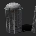 Three Water Towers Featuring Metal Frame Structures And Cylindrical Tanks Design 3d model