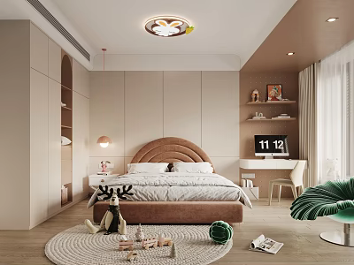 Cozy Modern Kids Bedroom With Toys And Study Desk 3d model