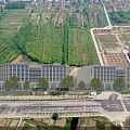 Aerial View Planning Of Twin Buildings With Green Roofs And Road Network