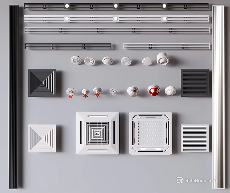 Modern Air Conditioner Vents With Various Grille Designs And Decorative Panels 3d model 