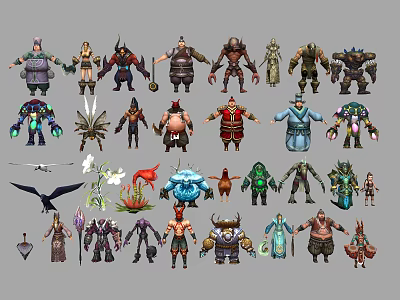 Diverse Game And Movie Characters With Various Outfits Weapons And Creature Designs 3d model