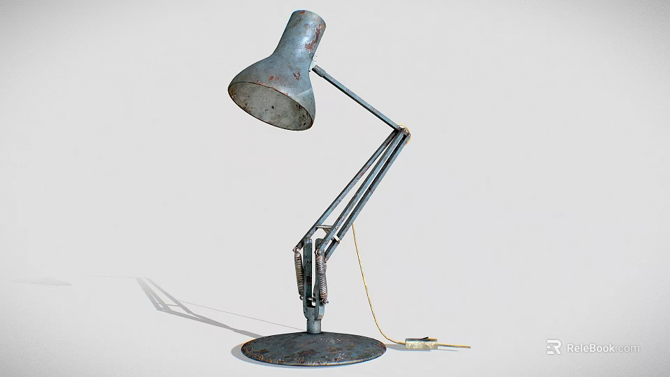 Vintage Metal Desk Lamp With Adjustable Arm Round Base And Wired Design 3d model 