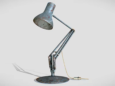 Vintage Metal Desk Lamp With Adjustable Arm Round Base And Wired Design 3d model