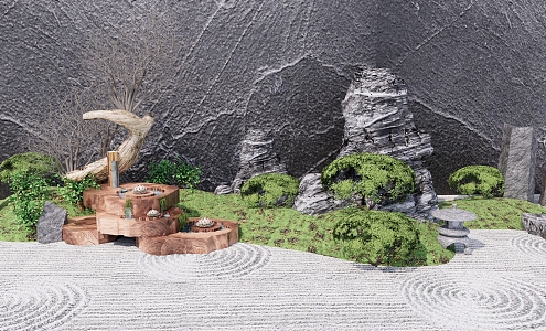 Japanese style landscape sketch dry landscape courtyard garden 3d model