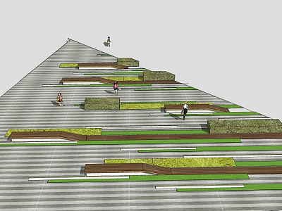 Modern Outdoor Chairs In Public Stepped Platforms With Green Plants And People 3d model