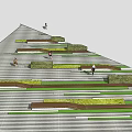 Modern Outdoor Chairs In Public Stepped Platforms With Green Plants And People