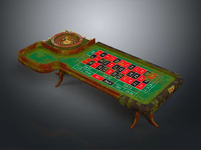 Elegant Roulette Table With Green Tabletop Red And Black Number Sections And Wooden Legs 3d model