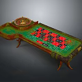Elegant Roulette Table With Green Tabletop Red And Black Number Sections And Wooden Legs