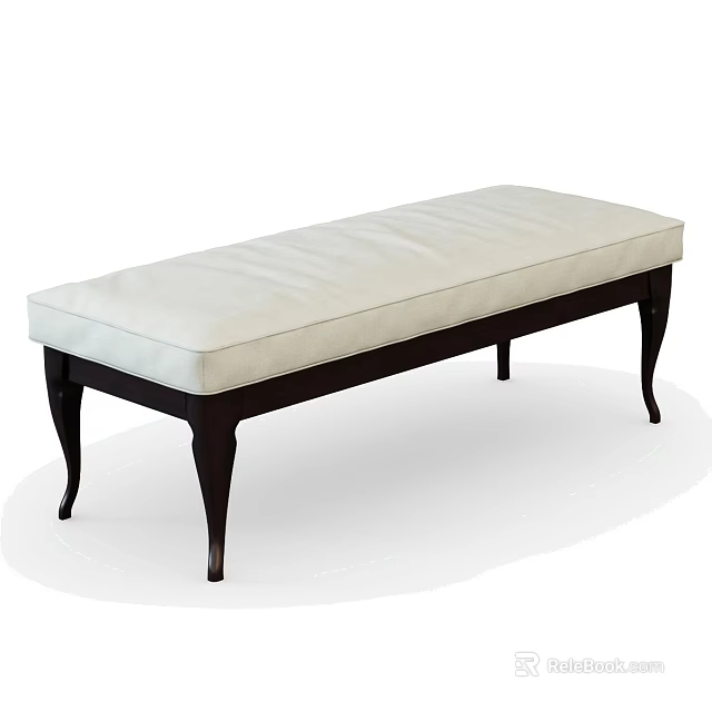 Comfortable Ivory Upholstered Sofa Bench With Dark Wooden Legs And Classic Design 3d model 