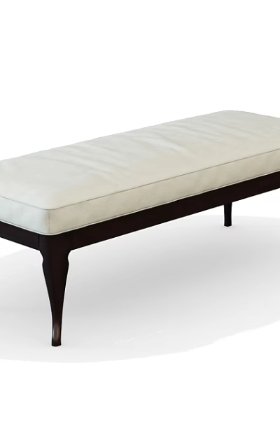 Comfortable Ivory Upholstered Sofa Bench With Dark Wooden Legs And Classic Design 3d model