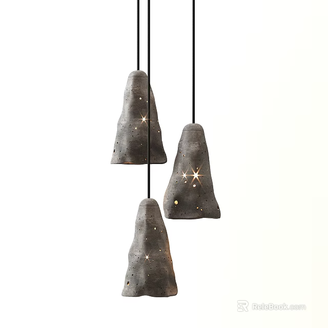 Concrete Pendant Lights with Conical Design Perforated Surface and Star Like Illumination 3d model 