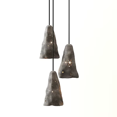 Concrete Pendant Lights with Conical Design Perforated Surface and Star Like Illumination 3d model
