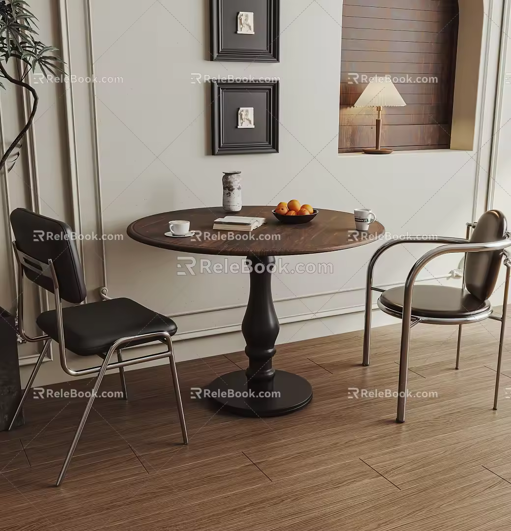 Middle Ancient Wind Original Round Dining Table and Chair 3d model