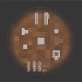 White Furniture Component Models With Structural Towers And Platforms On Brown Checkered Floor