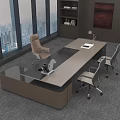 Modern Office Interior With Executive Desk And Ergonomic Chairs By Large Windows City View