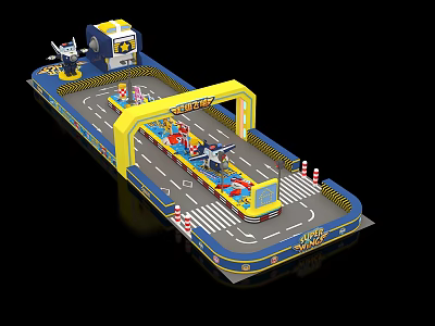 Colorful Toy Race Track Set with Cars and Barriers for Kids Play 3d model