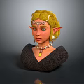 3D Fantasy Game Movie Character With Yellow Hair Elf Ears And Decorative Headpiece Necklace Earrings
